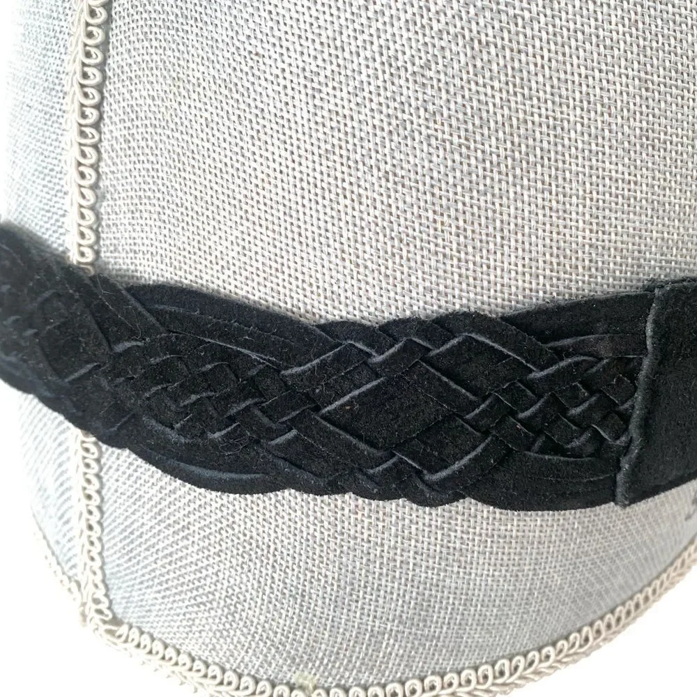 Elegant Black Suede Leather Woven Belt with Silver Buckle Sz L 40” W Boho Chic